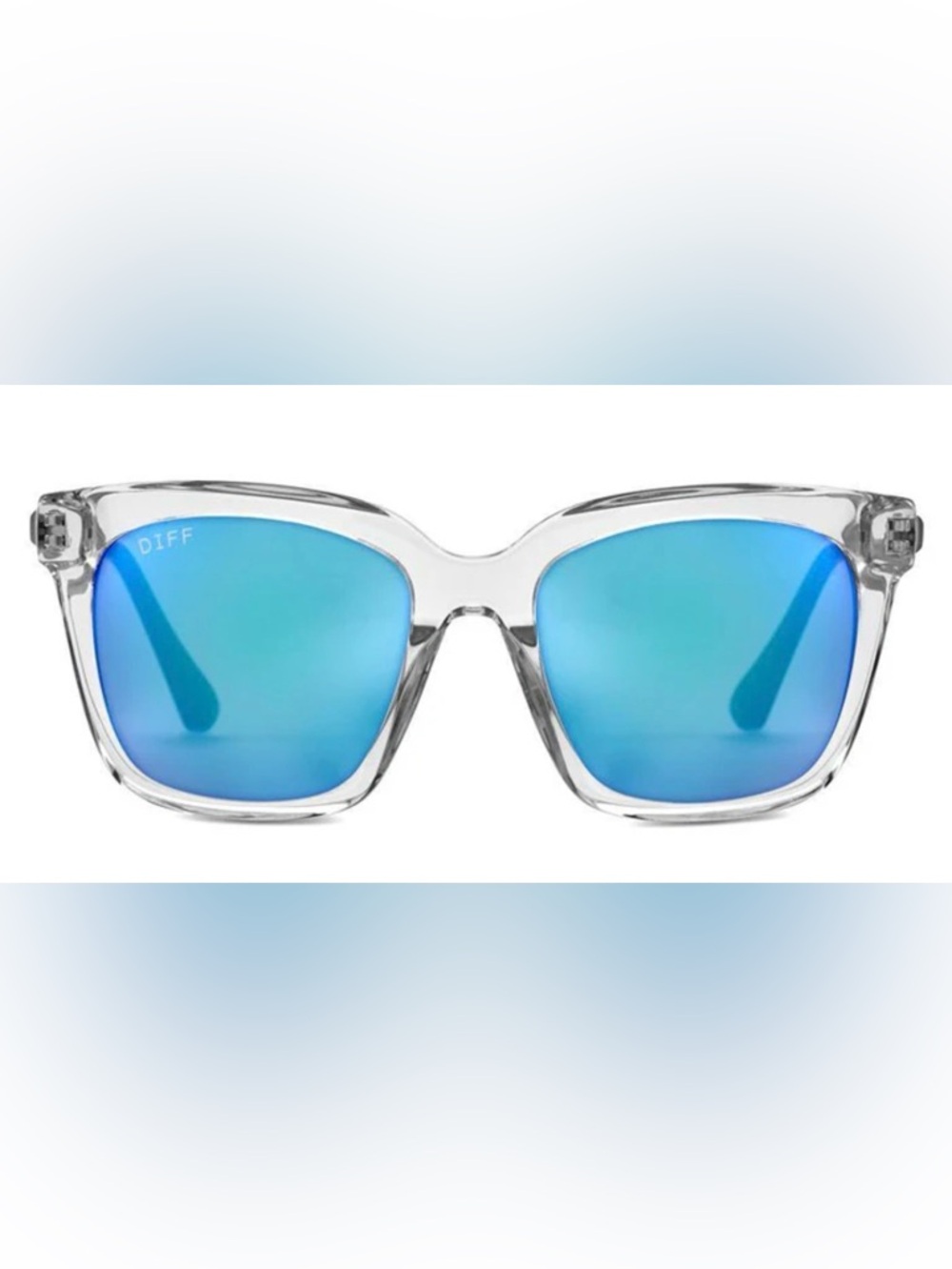 Diff Eyewear Bella POLARIZED Sunglasses Blue Mirrored Lens Clear Frame Unisex
